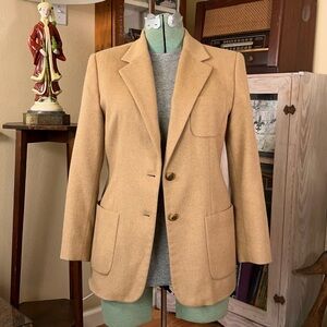 Vintage Talbots 100% Camel Hair Blazer Tan Longline Minimalist Crest Buttons